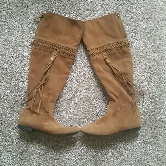 Brown knee- high faux leather boots - Picture 2 of 5